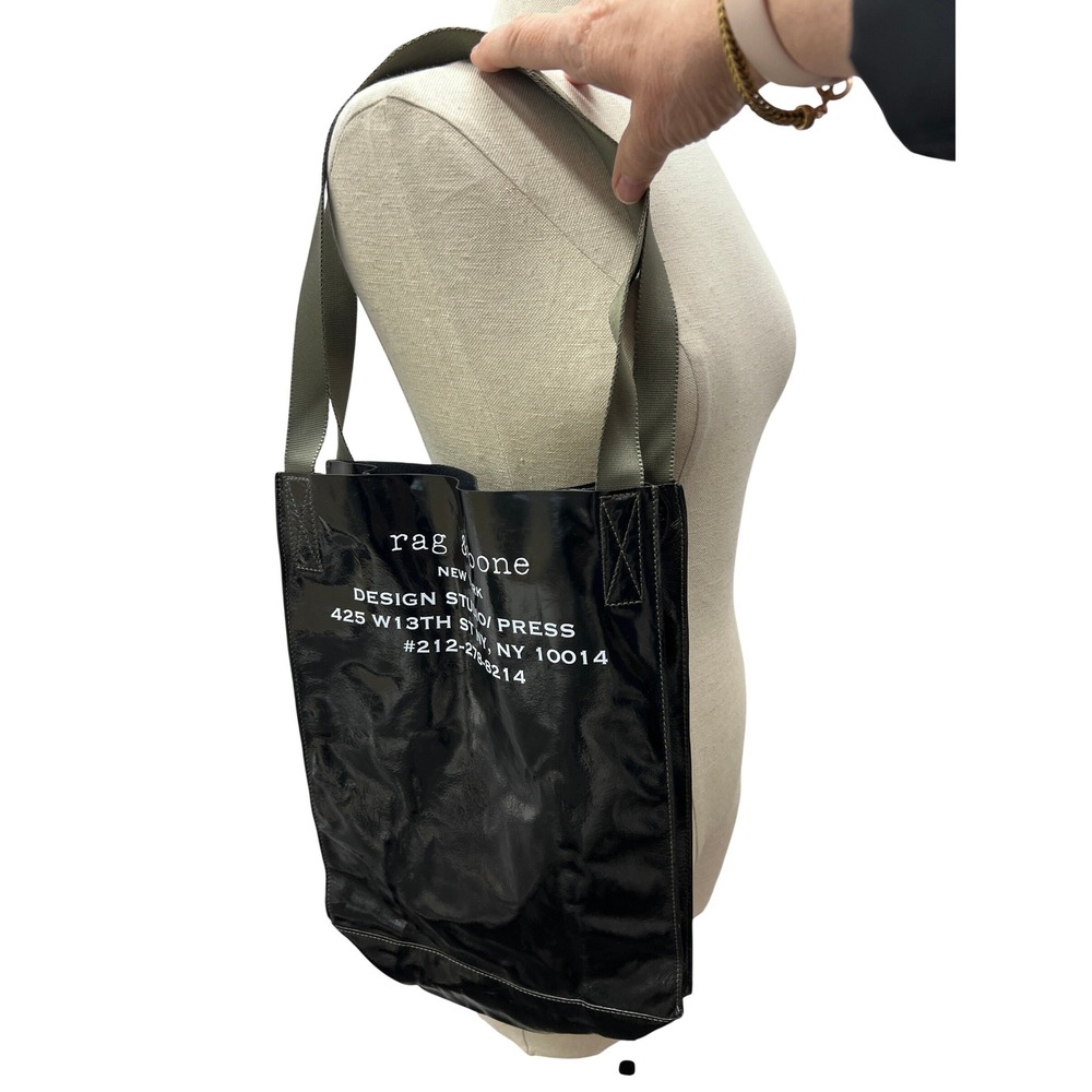 Rag & Bone Tote Bag Womens OS Black Excellent Patent Design Studio Logo Olive - Picture 6 of 9